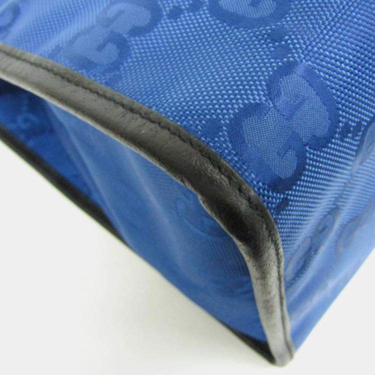 Pre Owned Gucci Off The Grid GG Nylon Canvas Leather Shoulder Bag Black Blue