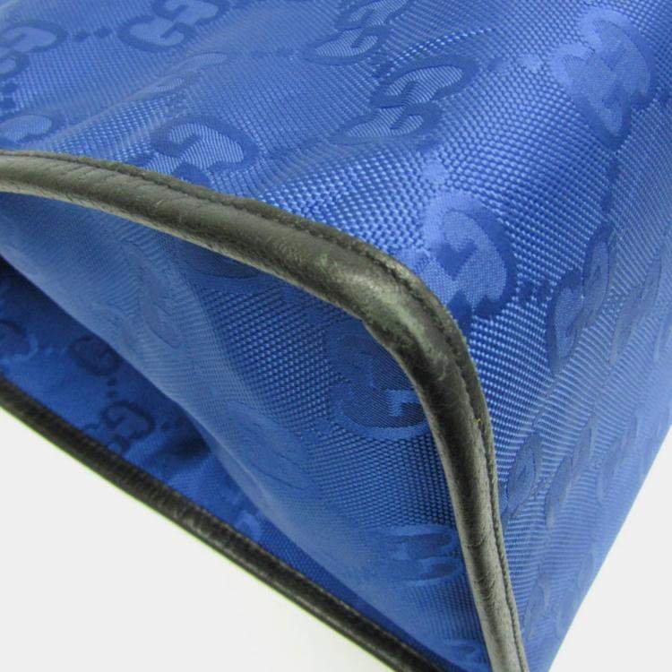 Pre Owned Gucci Off The Grid GG Nylon Canvas Leather Shoulder Bag Black Blue