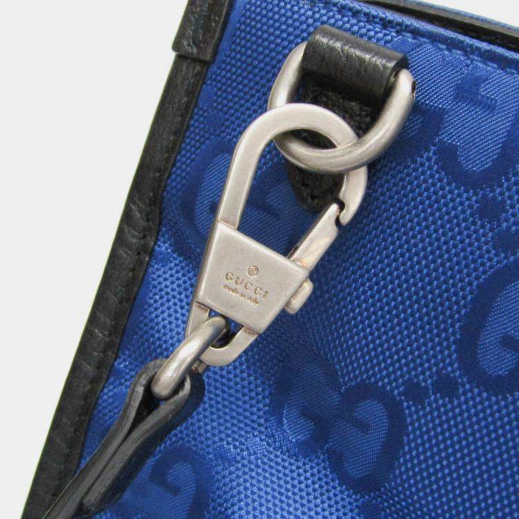 Pre Owned Gucci Off The Grid GG Nylon Canvas Leather Shoulder Bag Black Blue