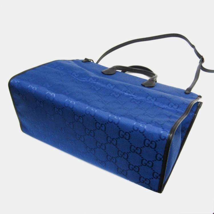 Pre Owned Gucci Off The Grid GG Nylon Canvas Leather Shoulder Bag Black Blue