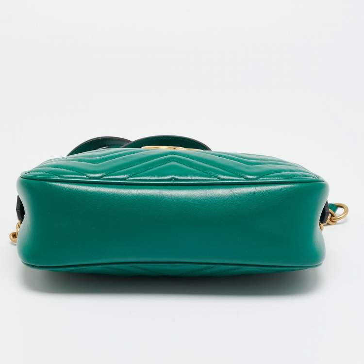 Pre Owned Gucci GG Marmont Small Green Matelasse Leather Camera Bag