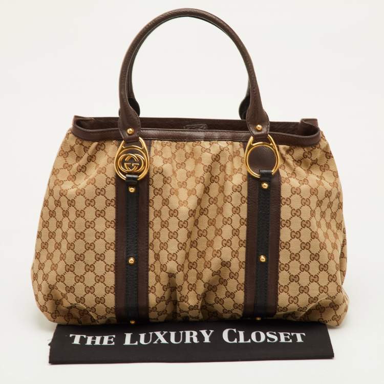 Pre Owned Gucci Interlocking G Large Beige/Brown GG Canvas and Leather Tote