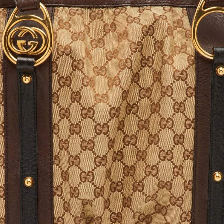 Pre Owned Gucci Interlocking G Large Beige/Brown GG Canvas and Leather Tote