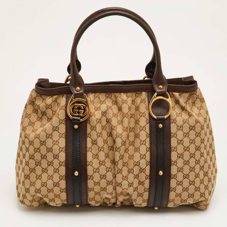 Pre Owned Gucci Interlocking G Large Beige/Brown GG Canvas and Leather Tote
