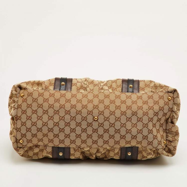 Pre Owned Gucci Interlocking G Large Beige/Brown GG Canvas and Leather Tote