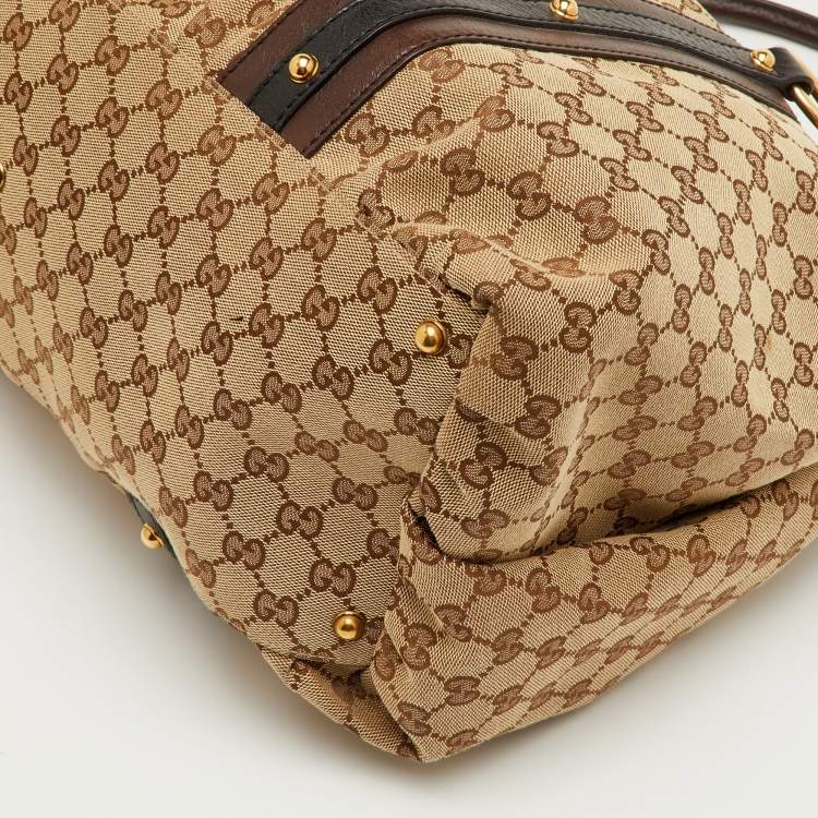 Pre Owned Gucci Interlocking G Large Beige/Brown GG Canvas and Leather Tote