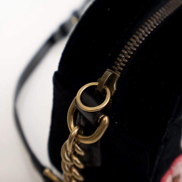 Pre Owned Gucci Small Velvet GG Marmont Chain