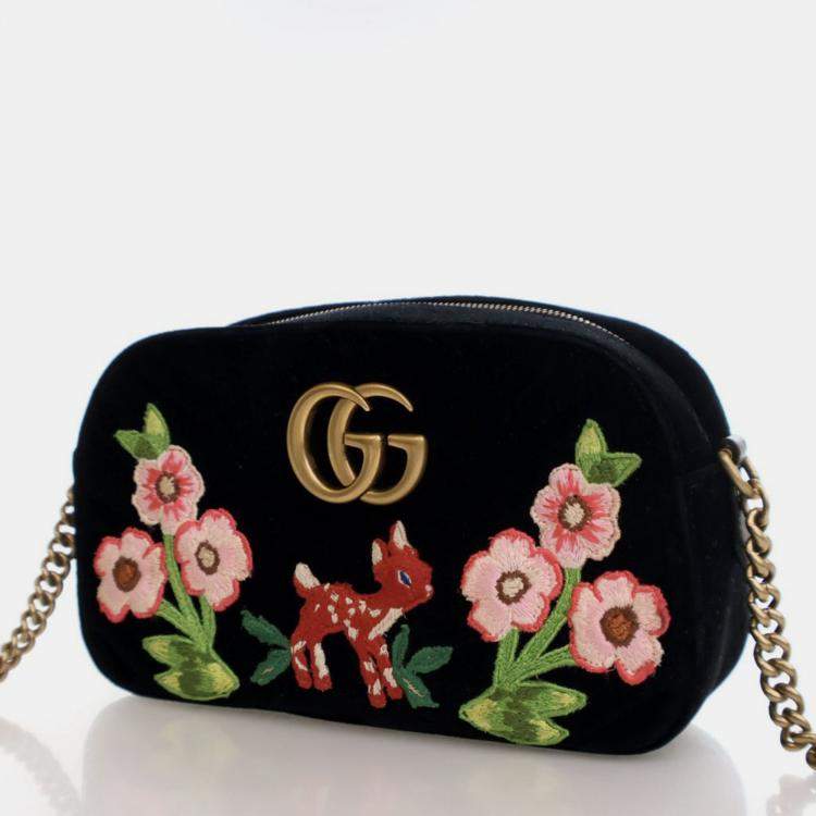 Pre Owned Gucci Small Velvet GG Marmont Chain