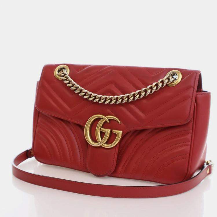 Pre Owned Gucci Small Red Calf Marmont Shoulder Bag