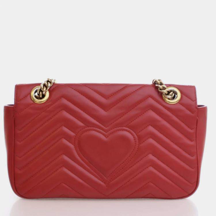 Pre Owned Gucci Small Red Calf Marmont Shoulder Bag
