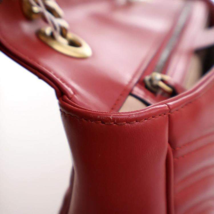 Pre Owned Gucci Small Red Calf Marmont Shoulder Bag