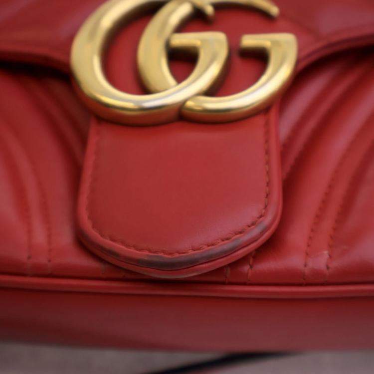 Pre Owned Gucci Small Red Calf Marmont Shoulder Bag
