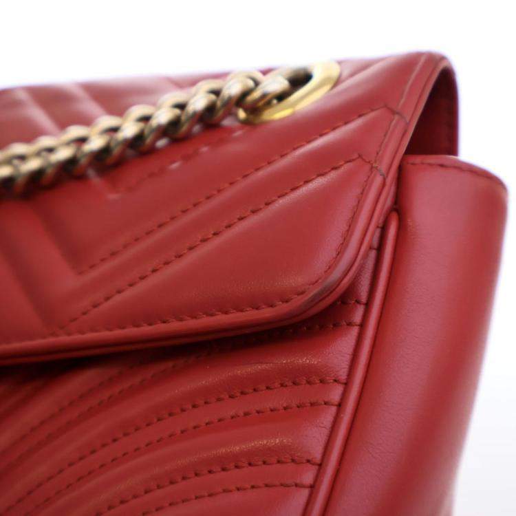 Pre Owned Gucci Small Red Calf Marmont Shoulder Bag