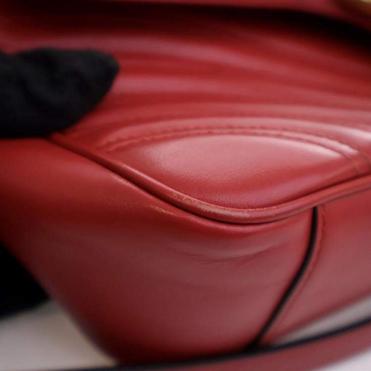 Pre Owned Gucci Small Red Calf Marmont Shoulder Bag