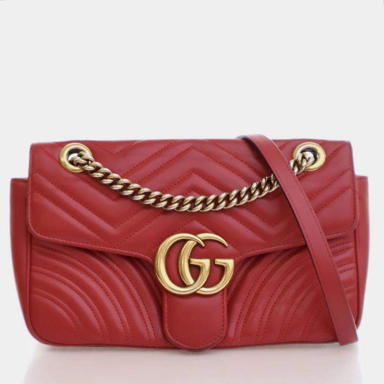 Pre Owned Gucci Small Red Calf Marmont Shoulder Bag