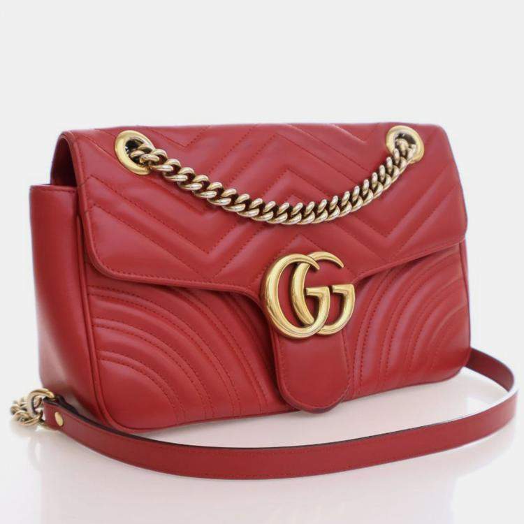 Pre Owned Gucci Small Red Calf Marmont Shoulder Bag