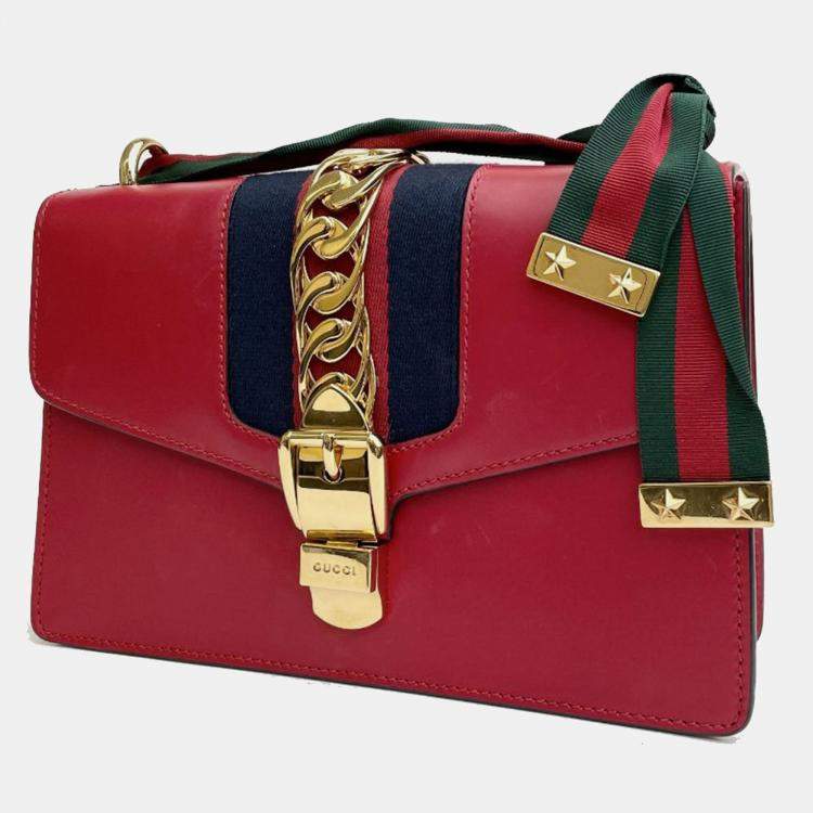 Pre Owned Gucci Sylvie Red Calf Leather Bag