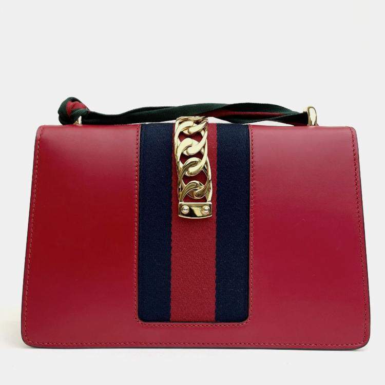 Pre Owned Gucci Sylvie Red Calf Leather Bag
