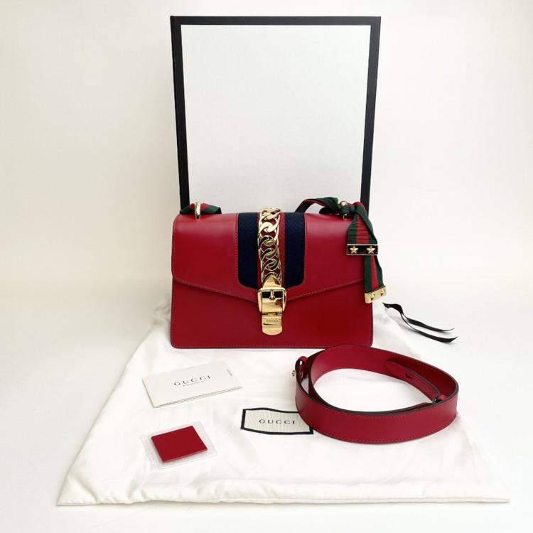 Pre Owned Gucci Sylvie Red Calf Leather Bag