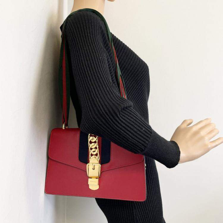 Pre Owned Gucci Sylvie Red Calf Leather Bag