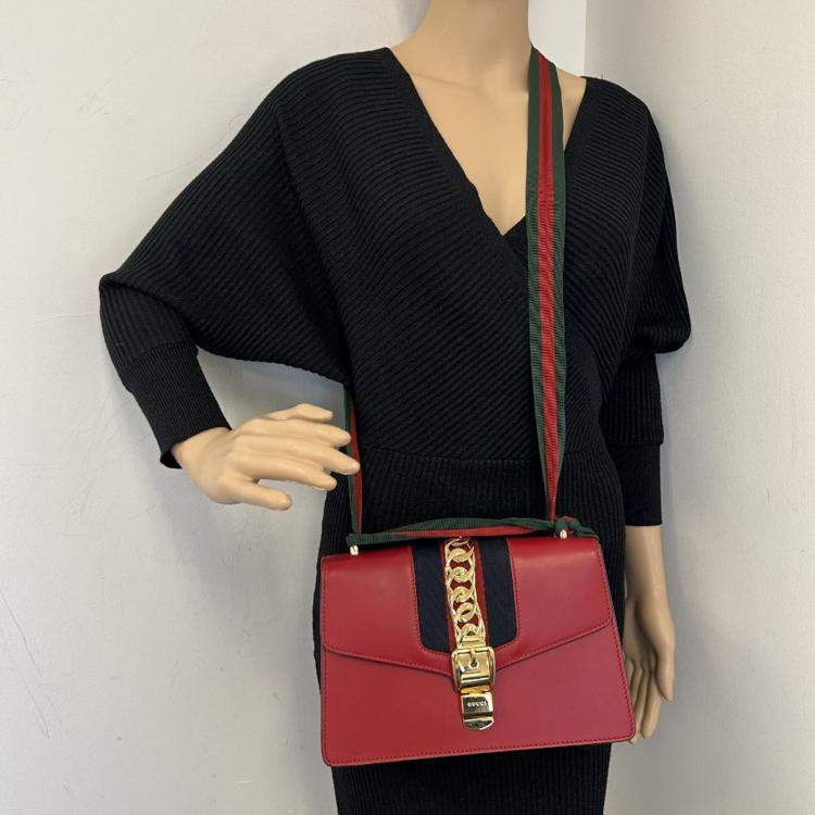 Pre Owned Gucci Sylvie Red Calf Leather Bag