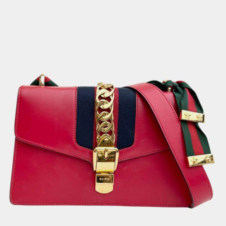 Pre Owned Gucci Sylvie Red Calf Leather Bag