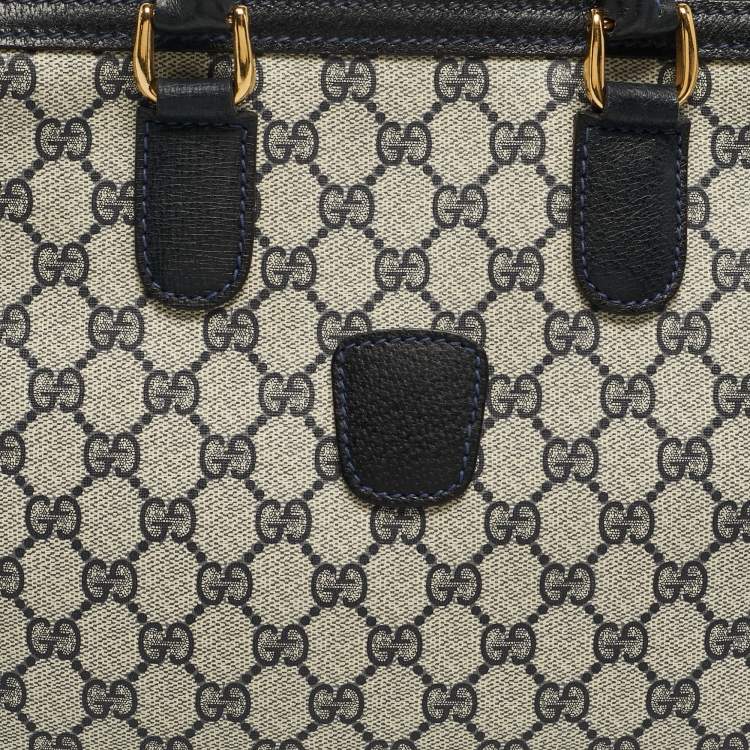 مملوكة مسبقًا حقيبة يد غوتشي فاتحة زرقاء/بيج GG قماش سوبرم جلد عتيقة