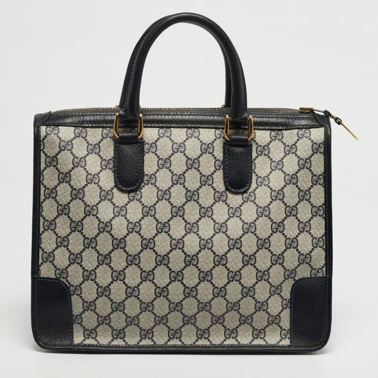 مملوكة مسبقًا حقيبة يد غوتشي فاتحة زرقاء/بيج GG قماش سوبرم جلد عتيقة