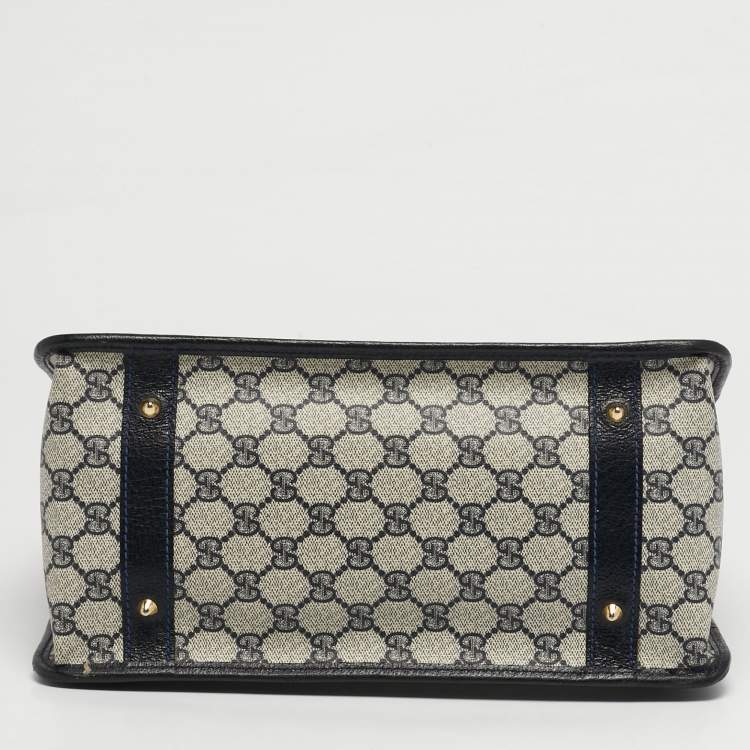 مملوكة مسبقًا حقيبة يد غوتشي فاتحة زرقاء/بيج GG قماش سوبرم جلد عتيقة