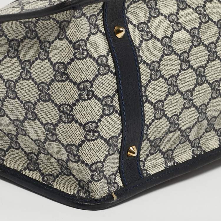 مملوكة مسبقًا حقيبة يد غوتشي فاتحة زرقاء/بيج GG قماش سوبرم جلد عتيقة