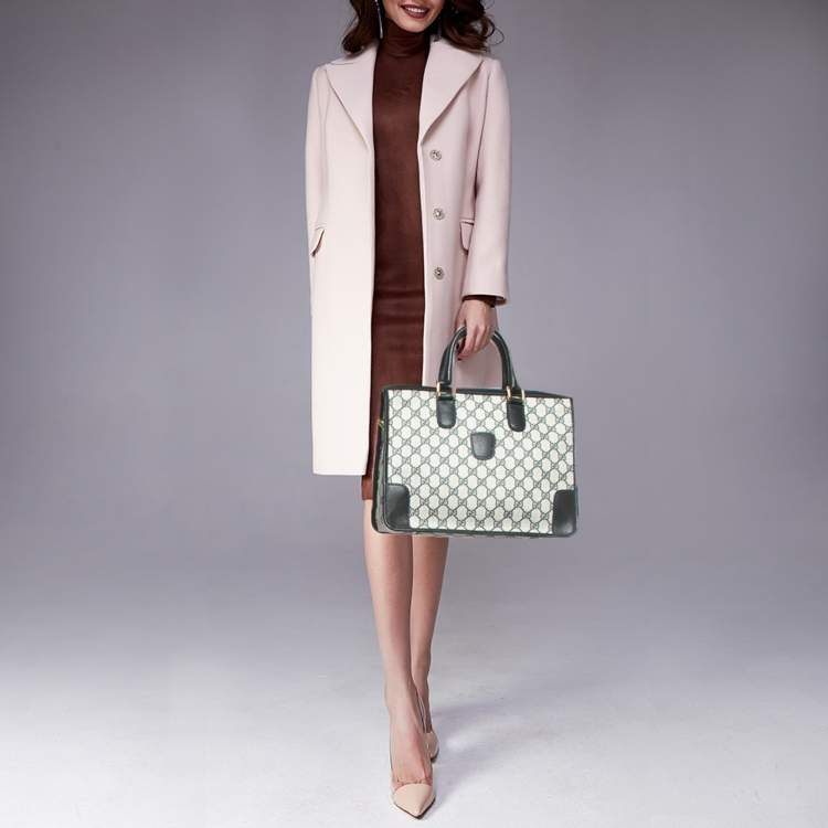 مملوكة مسبقًا حقيبة يد غوتشي فاتحة زرقاء/بيج GG قماش سوبرم جلد عتيقة