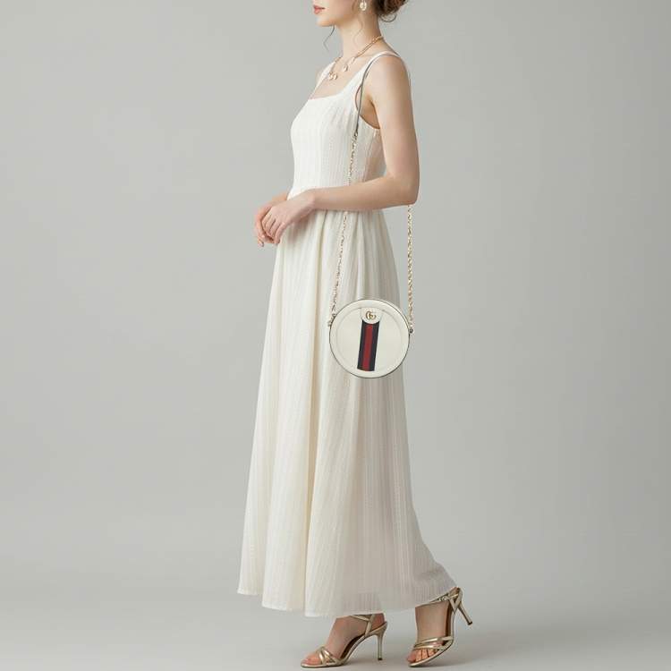 Pre Owned Gucci Ophidia Mini Off White Leather Round Shoulder Bag