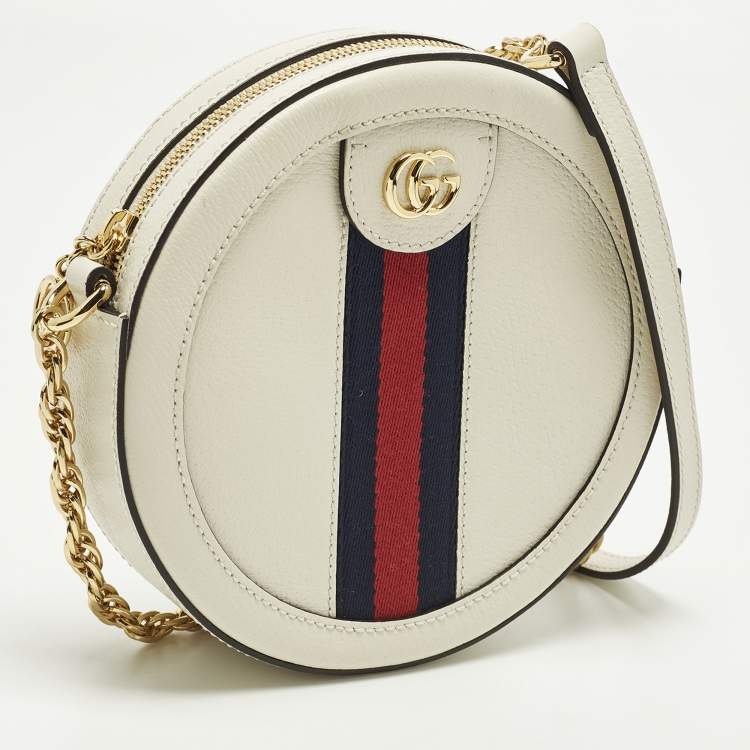 Pre Owned Gucci Ophidia Mini Off White Leather Round Shoulder Bag