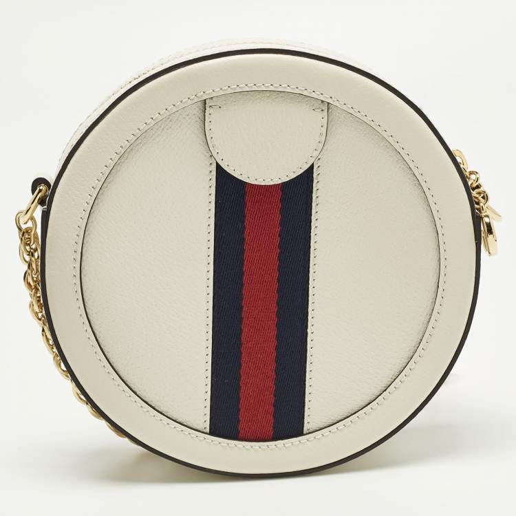 Pre Owned Gucci Ophidia Mini Off White Leather Round Shoulder Bag