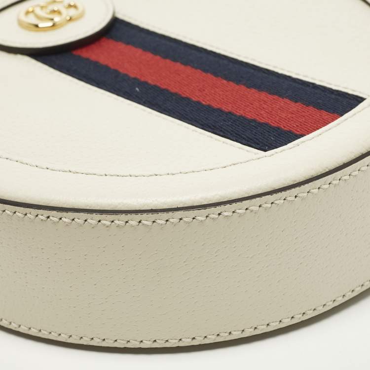 Pre Owned Gucci Ophidia Mini Off White Leather Round Shoulder Bag
