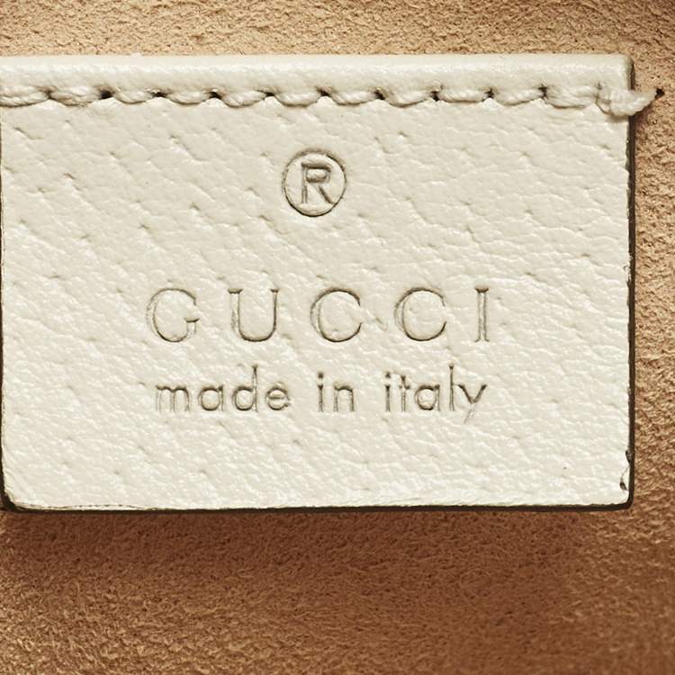 Pre Owned Gucci Ophidia Mini Off White Leather Round Shoulder Bag