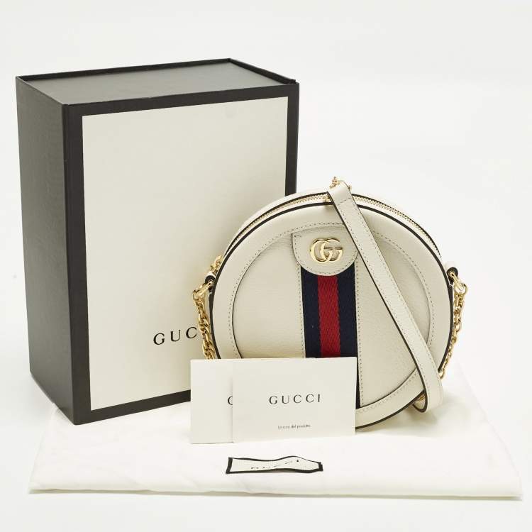Pre Owned Gucci Ophidia Mini Off White Leather Round Shoulder Bag