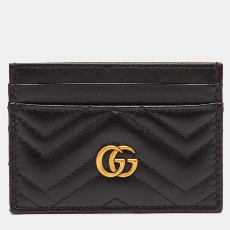 Pre Owned Gucci GG Marmont Black Leather Card Case
