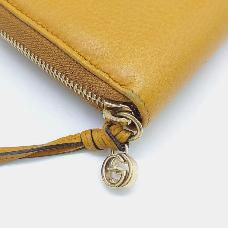 Pre Owned Gucci Yellow Leather Long Wallet 