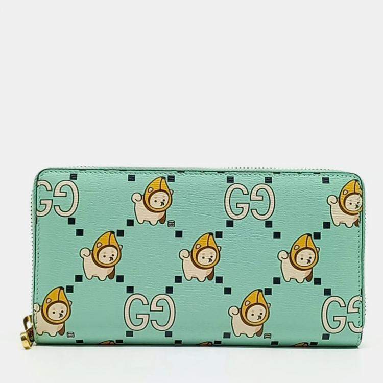 Pre Owned Gucci Green Leather Long Wallet