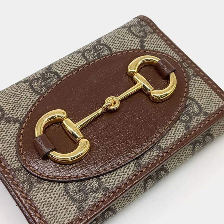 Pre Owned Gucci Beige Brown PVC Horsebit Bifold Wallet