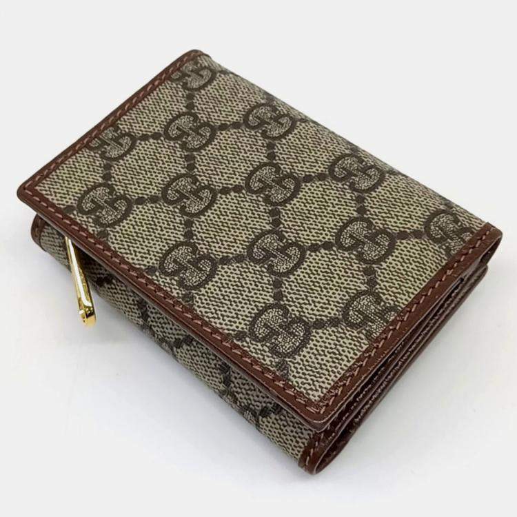Pre Owned Gucci Beige Brown PVC Horsebit Bifold Wallet