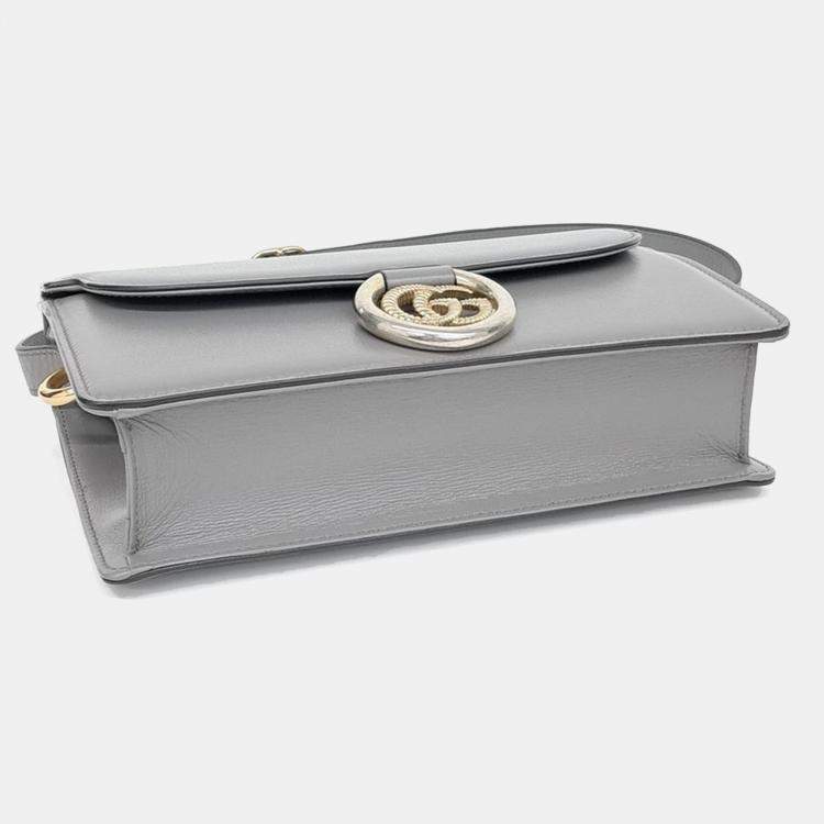 Pre Owned Gucci Grey Leather GG Ring Leather Shoulder Bag