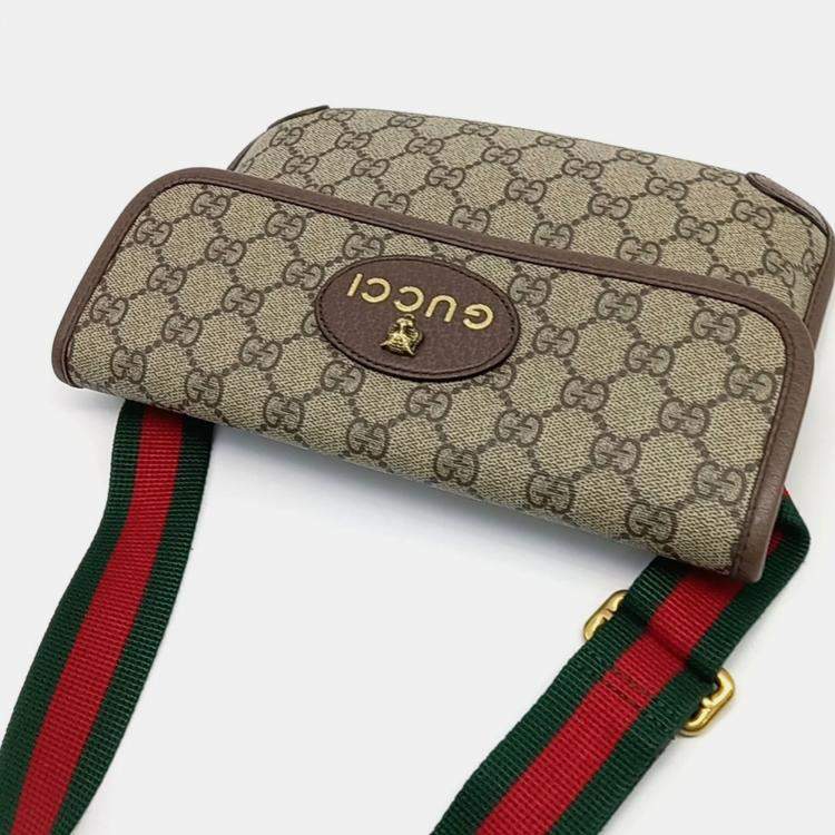 Pre Owned Gucci Beige Brown Coated Canvas GG Supreme Belt Bag
