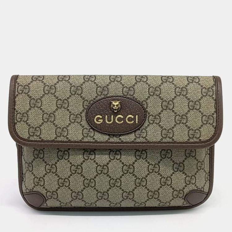 Pre Owned Gucci Beige Brown Coated Canvas GG Supreme Belt Bag