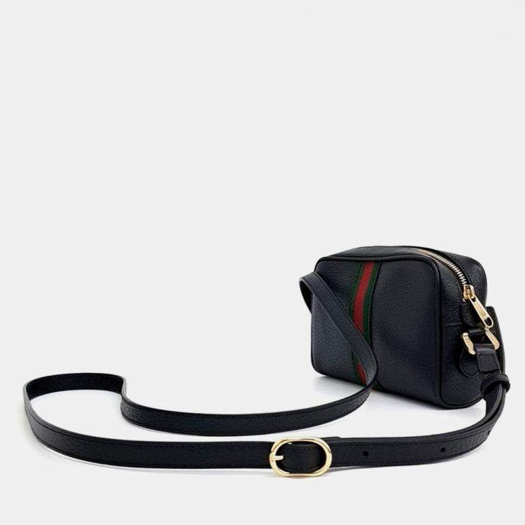Pre Owned Gucci Black Leather Ophidia Supreme Mini Crossbody Bag