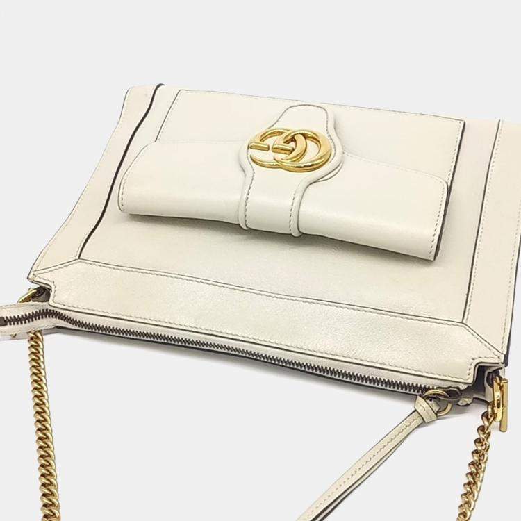 Pre Owned Gucci White Leather GG Dahlia Chain Shoulder Bag