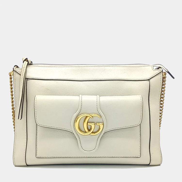 Pre Owned Gucci White Leather GG Dahlia Chain Shoulder Bag
