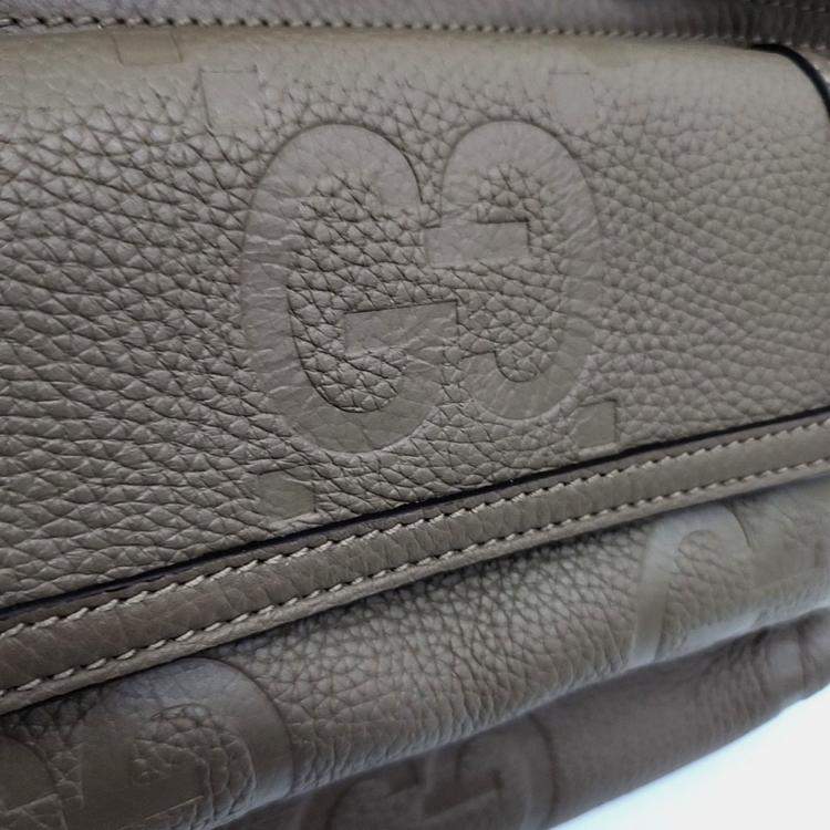 Pre Owned Gucci Beige Leather GG Embossed Belt Bag