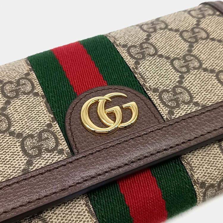 Pre Owned محفظة غوتشي سلسلة طويلة بيج بني PVC أوفيديا